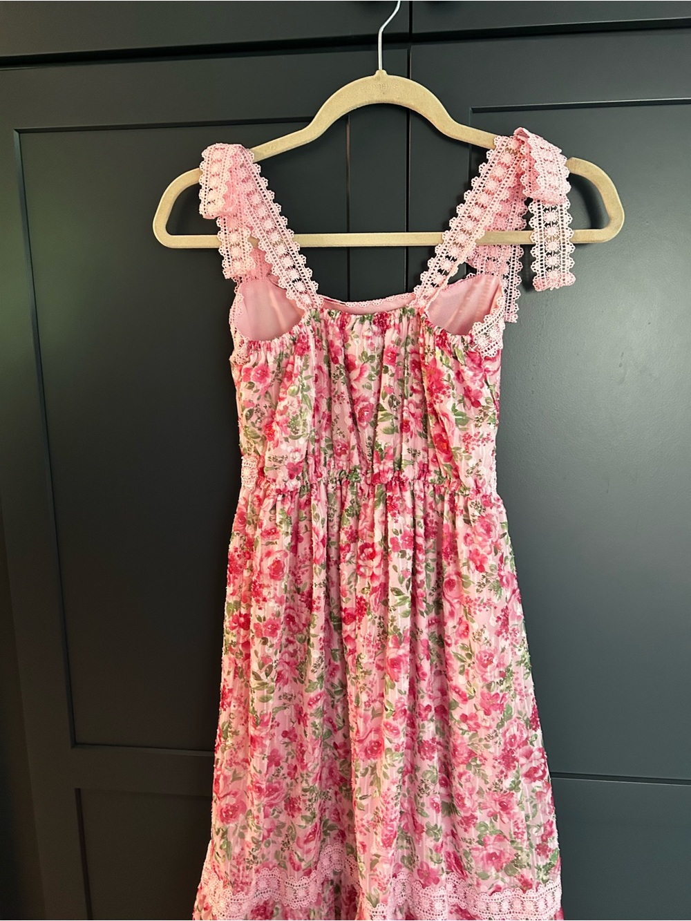 Rare Editions - Pink Floral Sundress for Kids with Crochet Trim - Picture 8 of 10